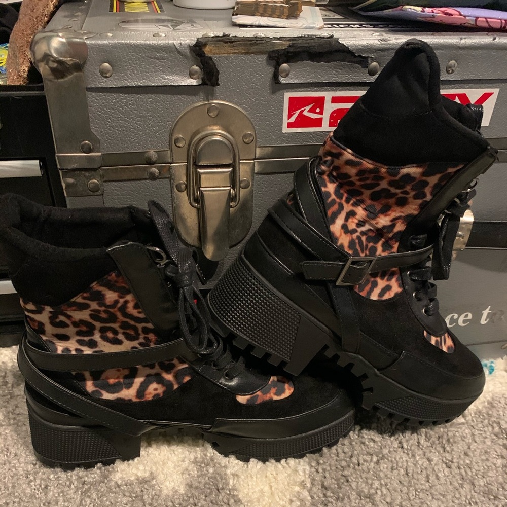 Dolls Kill leopard print boots